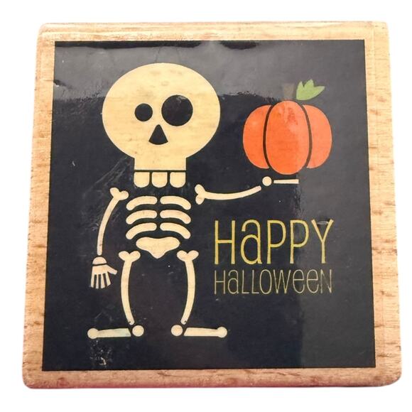 Hampton Art Skeleton Happy Halloween Crafting Stamp - Picture 1 of 2